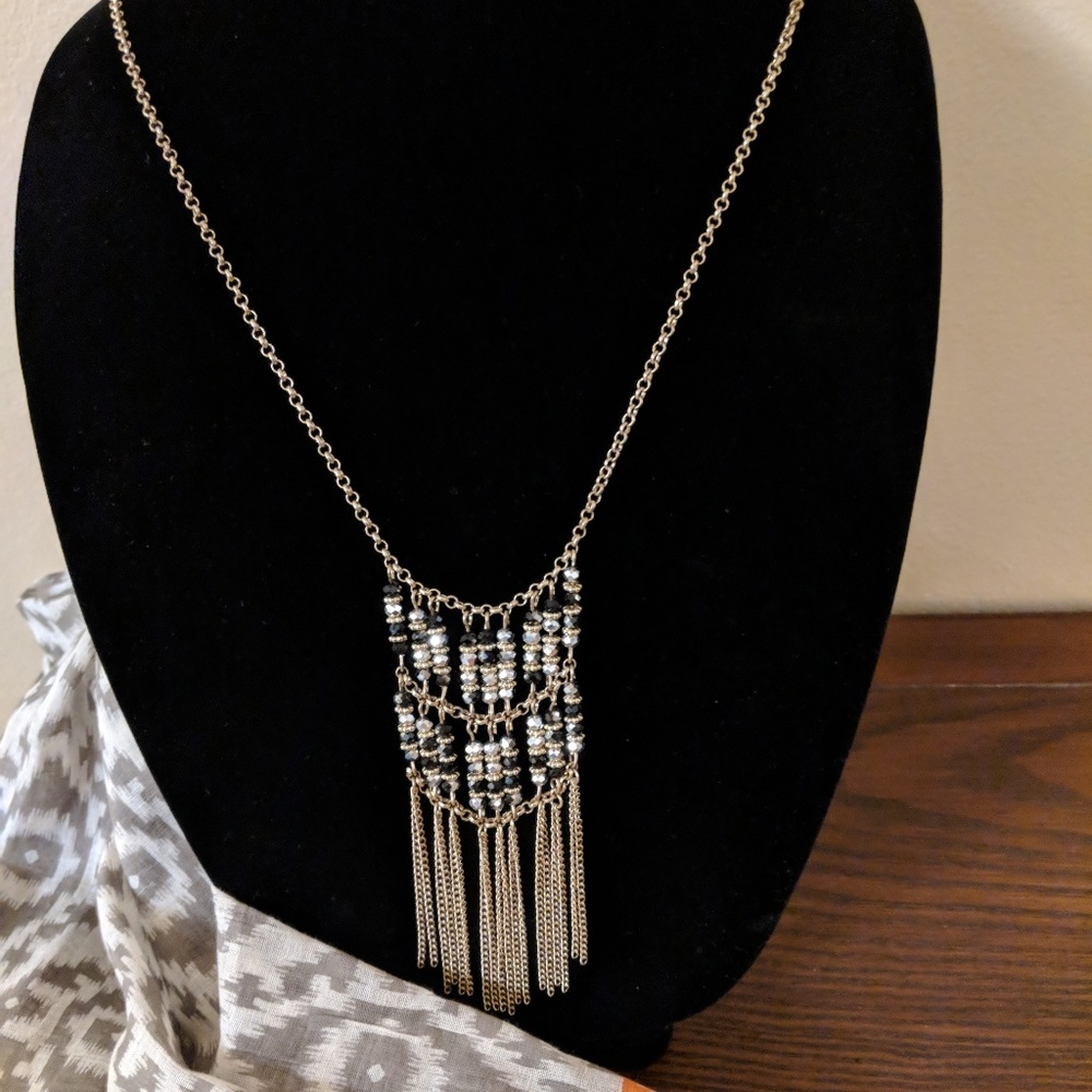 Gold finish beaded long necklace